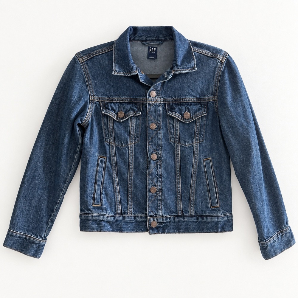 Gap Denim Womens Large Blue Trucker Jacket Medium Wash Cotton Jean Coat L 10-11